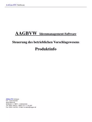 AAGBVW Ideenmanagement-Software Steuerung des betrieblichen Vorschlagswesens