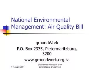 National Environmental Management: Air Quality Bill
