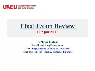 Final Exam Review 15 th Jan.2013
