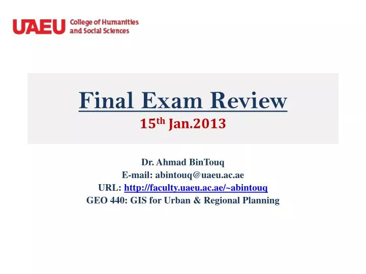 final exam review 15 th jan 2013