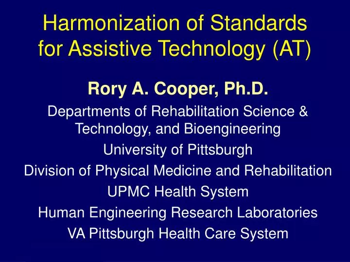 harmonization of standards for assistive technology at