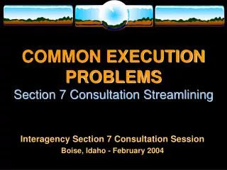 COMMON EXECUTION PROBLEMS Section 7 Consultation Streamlining