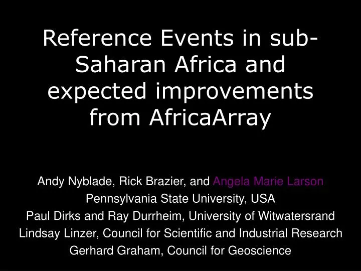 reference events in sub saharan africa and expected improvements from africaarray
