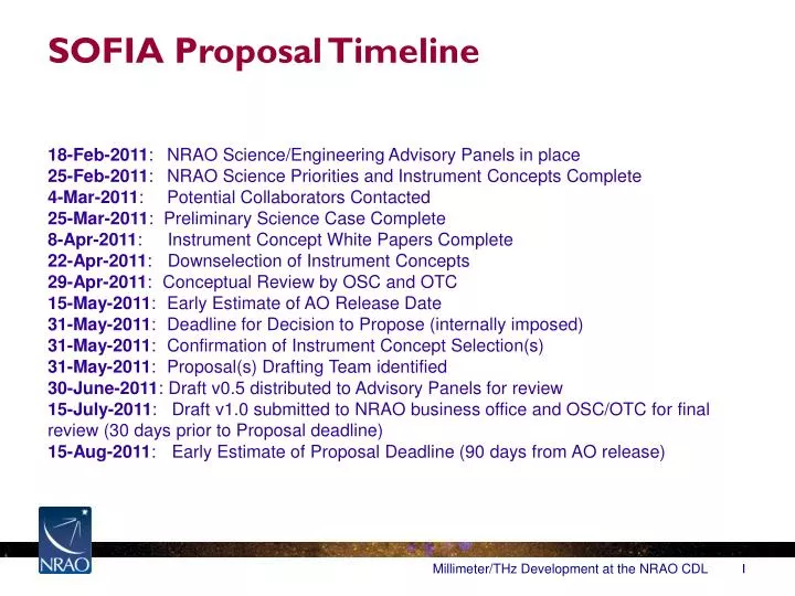 sofia proposal timeline