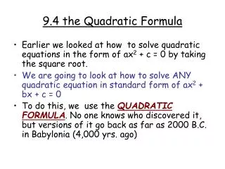 9.4 the Quadratic Formula