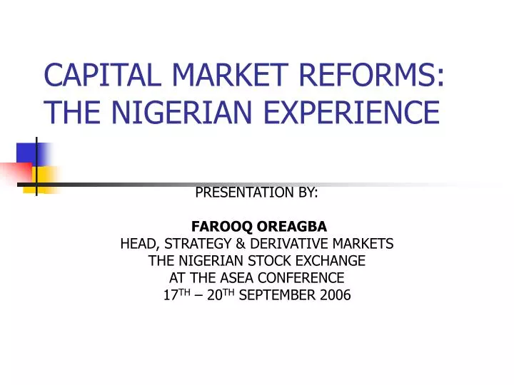 capital market reforms the nigerian experience