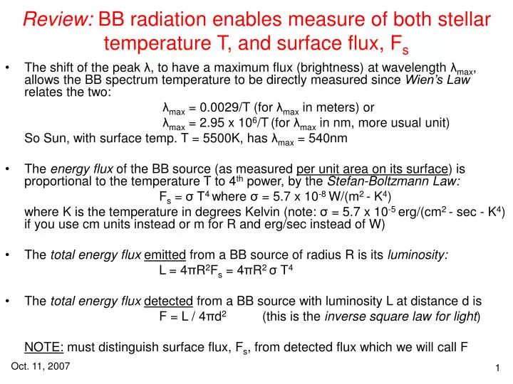 review bb radiation enables measure of both stellar temperature t and surface flux f s