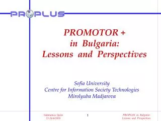 PROMOTOR + in Bulgaria: Lessons and Perspectives