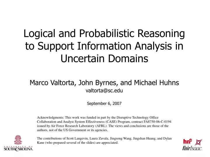 logical and probabilistic reasoning to support information analysis in uncertain domains