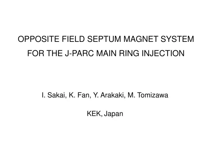 opposite field septum magnet system for the j parc main ring injection