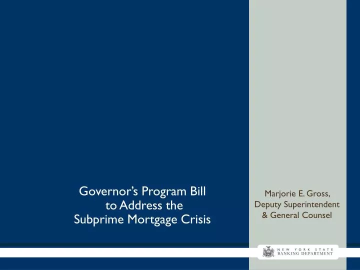 governor s program bill to address the subprime mortgage crisis