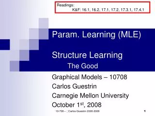 Param. Learning (MLE) Structure Learning The Good