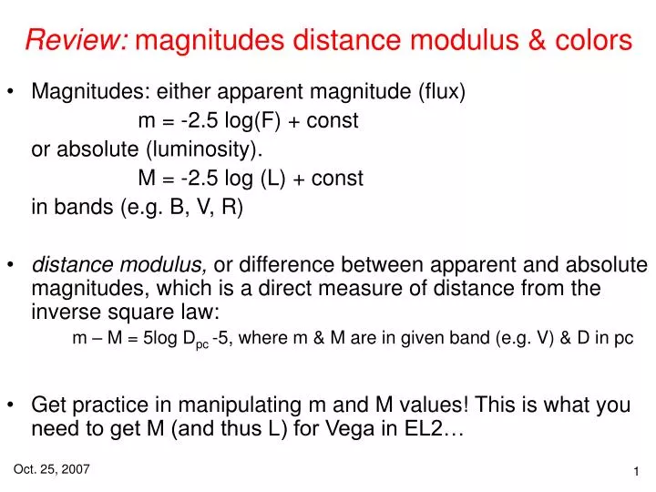review magnitudes distance modulus colors