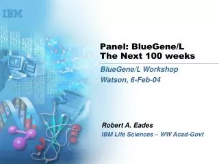 Panel: BlueGene/L The Next 100 weeks