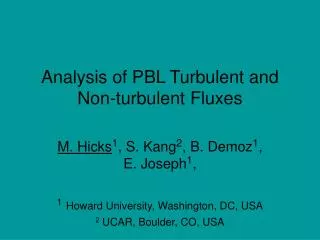 Analysis of PBL Turbulent and Non-turbulent Fluxes