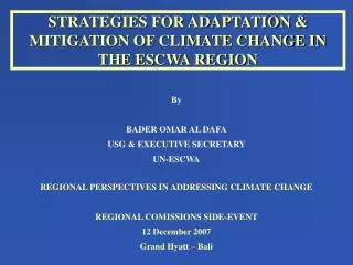 STRATEGIES FOR ADAPTATION &amp; MITIGATION OF CLIMATE CHANGE IN THE ESCWA REGION