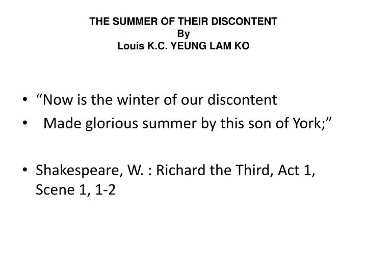 the summer of their discontent by louis k c yeung lam ko