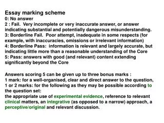 Essay marking scheme 0: No answer