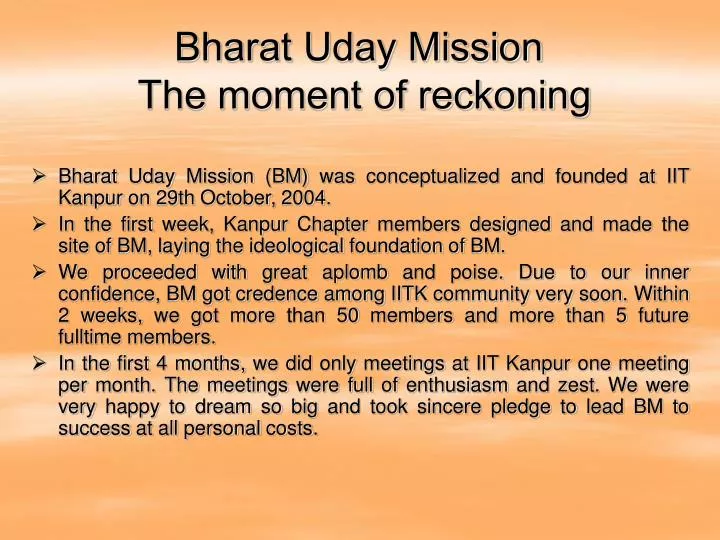 bharat uday mission the moment of reckoning