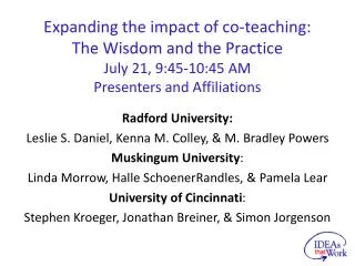 Radford University: Leslie S. Daniel, Kenna M. Colley, &amp; M. Bradley Powers Muskingum University :