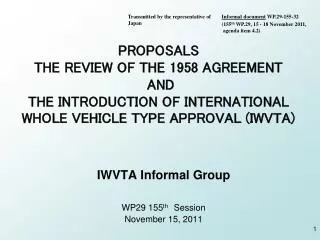 IWVTA Informal Group WP29 155 th Session November 15, 2011