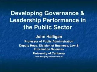 Developing Governance &amp; Leadership Performance in the Public Sector
