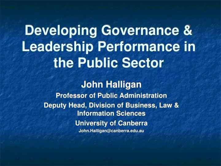 developing governance leadership performance in the public sector