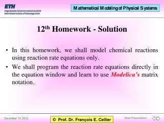 12 th Homework - Solution