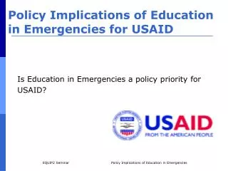 Policy Implications of Education in Emergencies for USAID