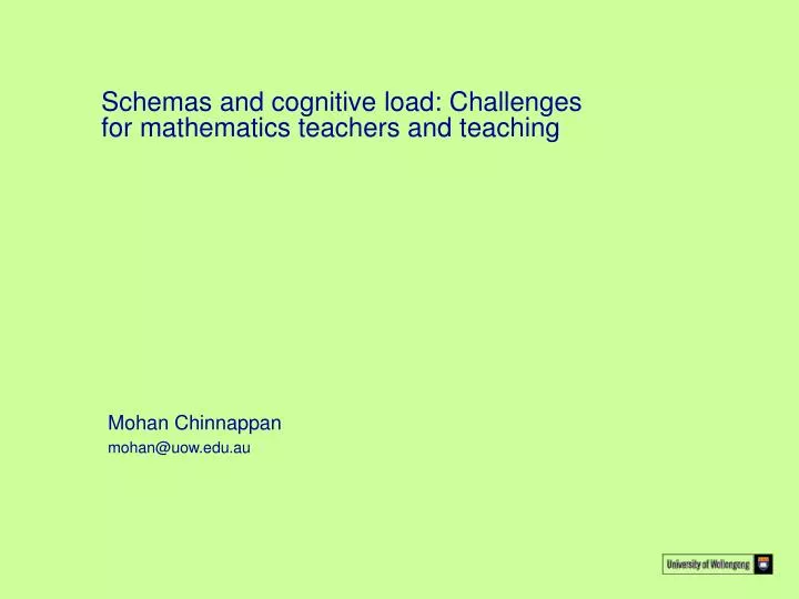 schemas and cognitive load challenges for mathematics teachers and teaching