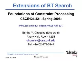 Foundations of Constraint Processing CSCE421/821, Spring 2008: