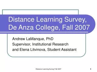 Distance Learning Survey, De Anza College, Fall 2007