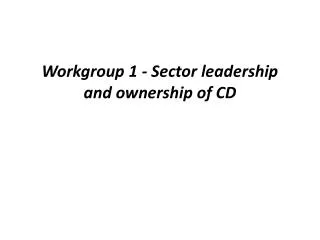 Workgroup 1 - Sector leadership and ownership of CD