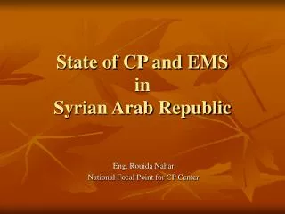 State of CP and EMS in Syrian Arab Republic