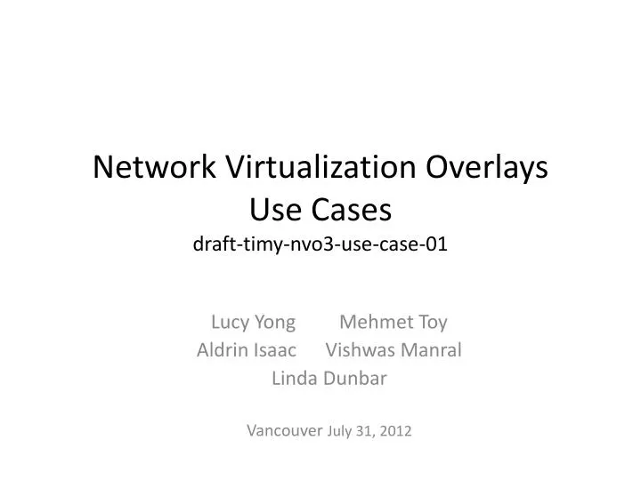 network virtualization overlays use cases draft timy nvo3 use case 01