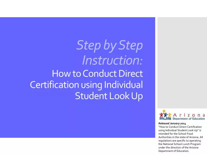 step by step instruction how to conduct direct certification using individual student look up