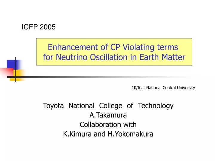 toyota national college of technology a takamura collaboration with k kimura and h yokomakura