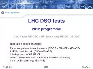 LHC DSO tests - 2012 programme