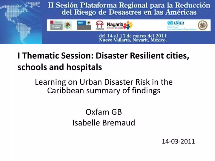 i thematic session disaster resilient cities schools and hospitals