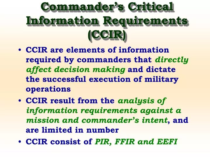 commander s critical information requirements ccir