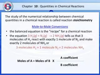 Chapter 10 : Quantities in Chemical Reactions