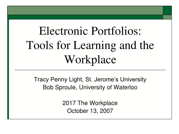 electronic portfolios tools for learning and the workplace