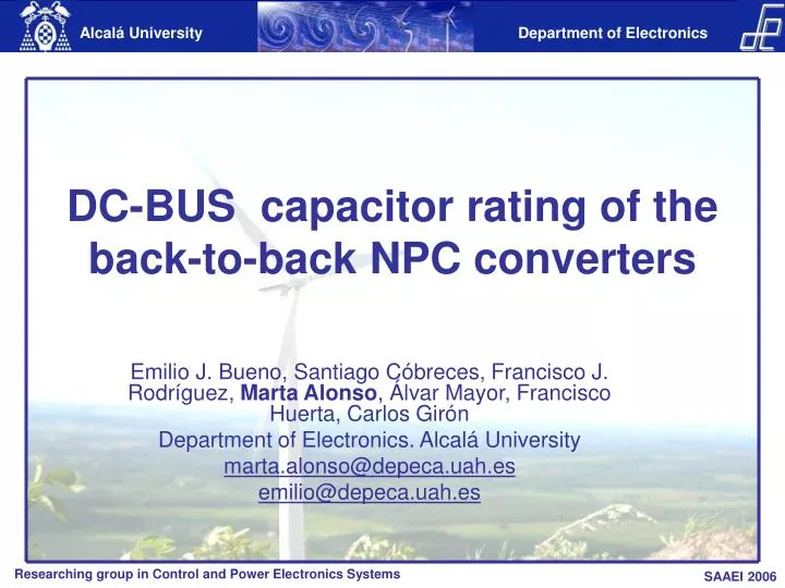 dc bus capacitor rating of the back to back npc converters