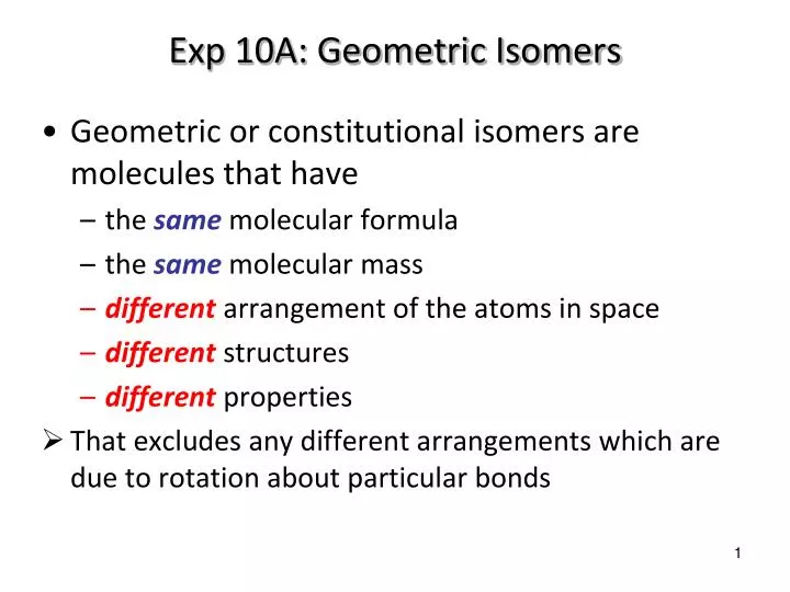 exp 10a geometric isomers