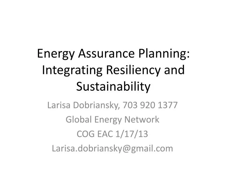 energy assurance planning integrating resiliency and sustainability