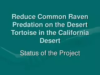 Reduce Common Raven Predation on the Desert Tortoise in the California Desert