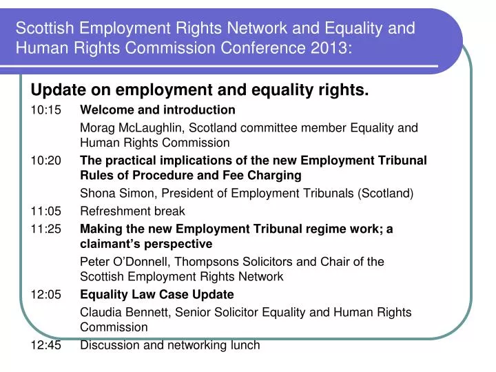 scottish employment rights network and equality and human rights commission conference 2013