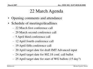22 March Agenda