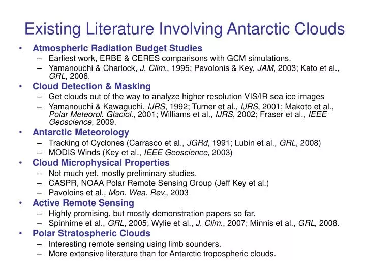 existing literature involving antarctic clouds