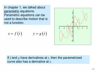 In chapter 1, we talked about parametric equations.